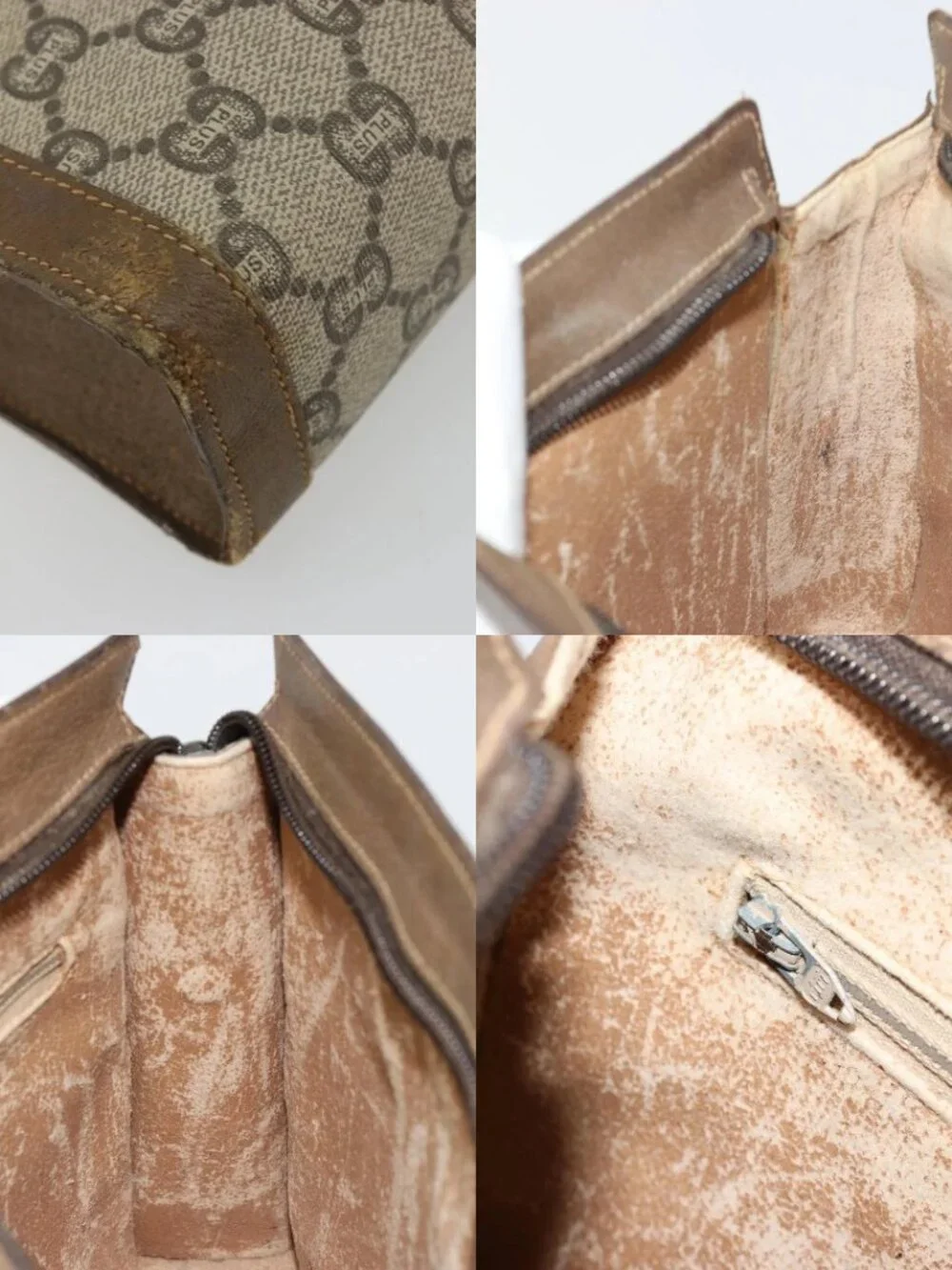GUCCI GG Supreme Clutch Bag PVC Beige Gold Auth gh2128